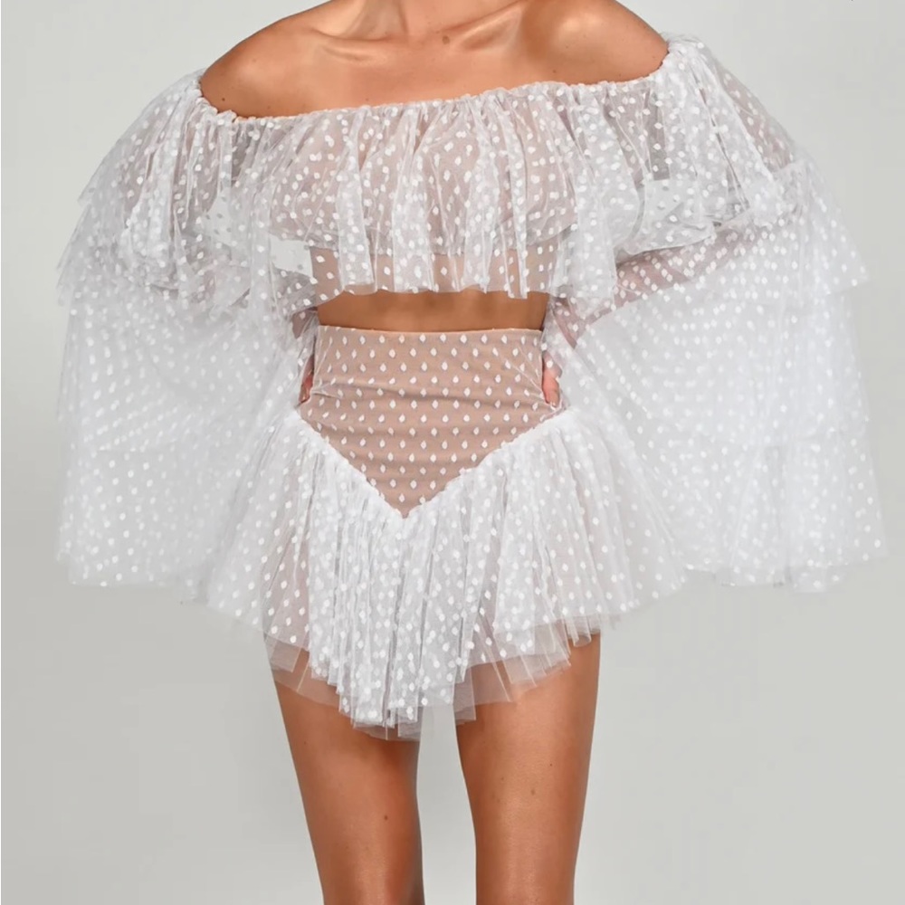 High Waisted White Polka Shorts with Lace Frill Detail.